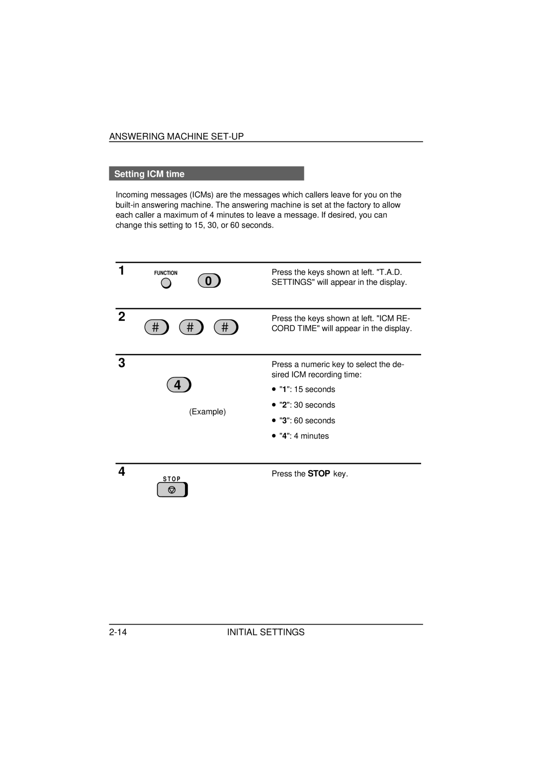 Sharp FO-1850, FO-1650 operation manual Setting ICM time 