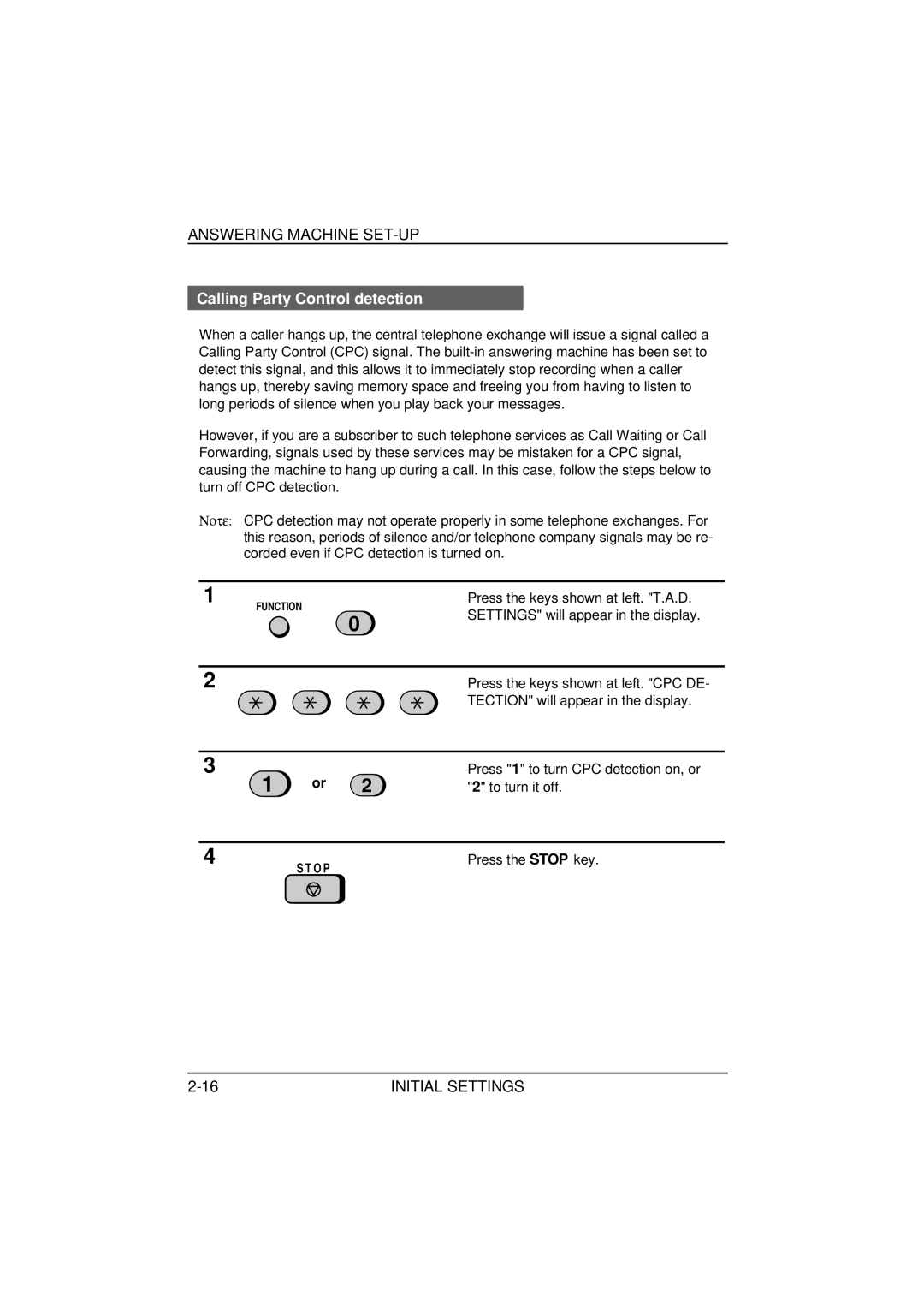 Sharp FO-1850, FO-1650 operation manual Calling Party Control detection 