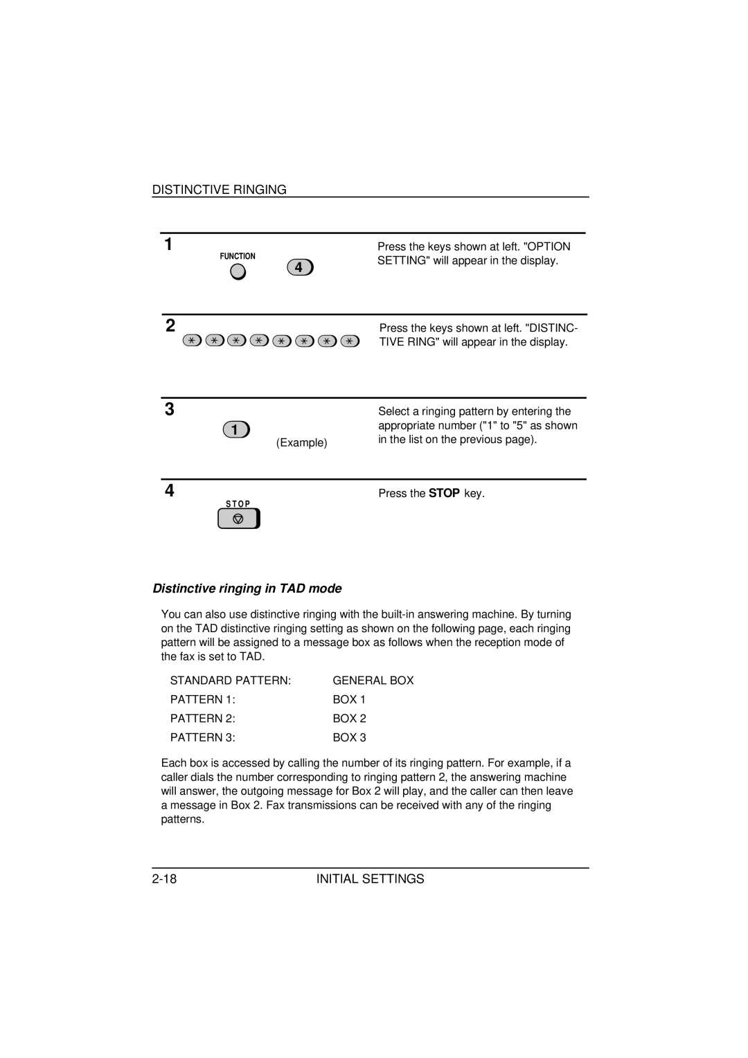 Sharp FO-1850, FO-1650 operation manual Distinctive Ringing, Distinctive ringing in TAD mode 