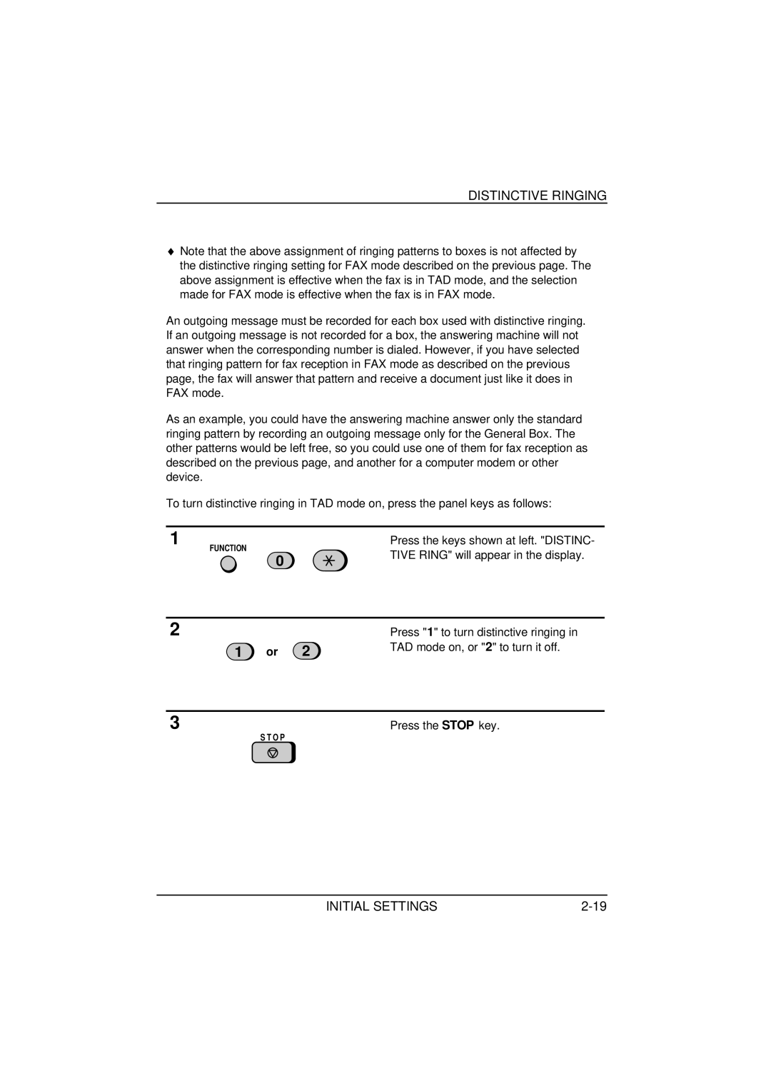 Sharp FO-1650, FO-1850 operation manual TAD mode on, or 2 to turn it off 