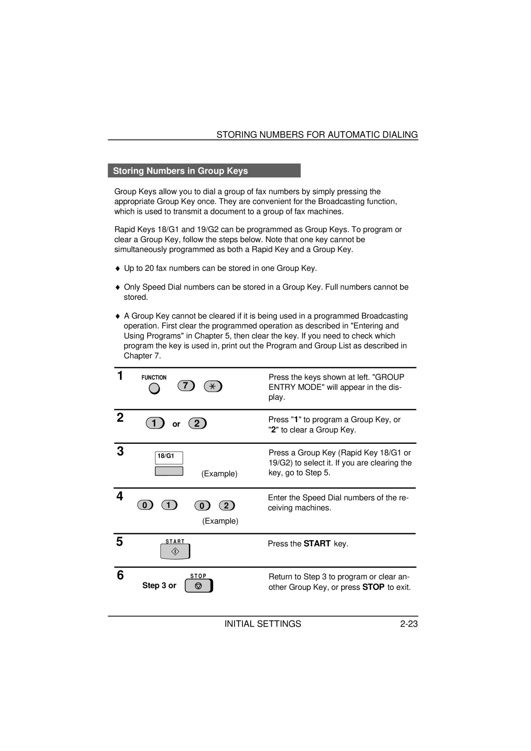 Sharp FO-1650, FO-1850 operation manual Storing Numbers in Group Keys 