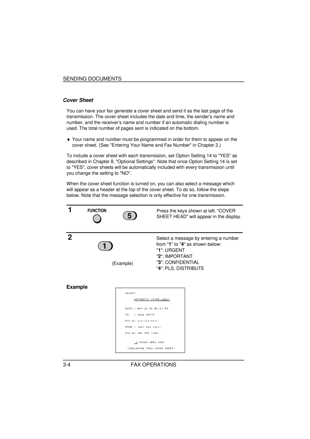 Sharp FO-1850, FO-1650 operation manual Cover Sheet, Function 