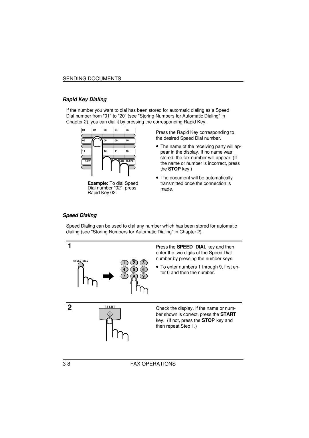 Sharp FO-1850, FO-1650 operation manual Rapid Key Dialing, Speed Dialing 