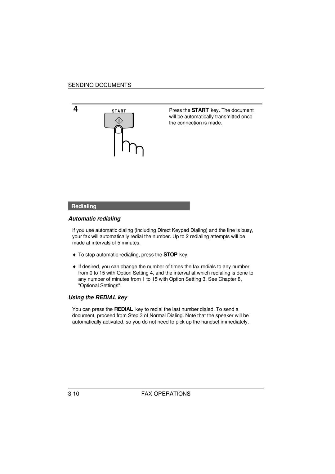 Sharp FO-1850, FO-1650 operation manual Redialing, Automatic redialing, Using the Redial key 