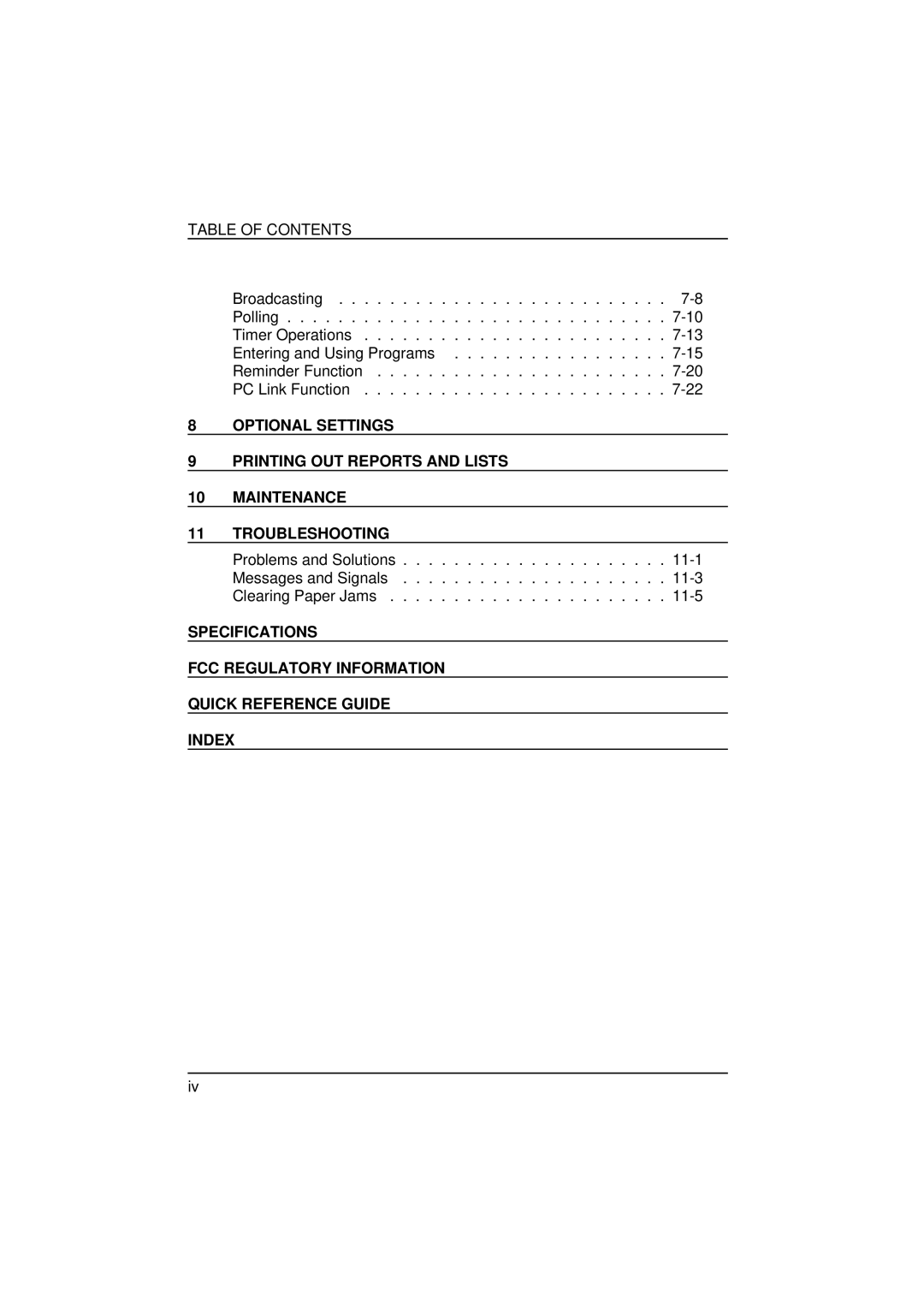 Sharp FO-1850, FO-1650 operation manual Table of Contents 