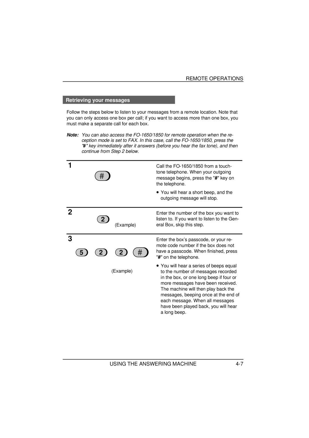 Sharp FO-1650, FO-1850 operation manual Retrieving your messages 