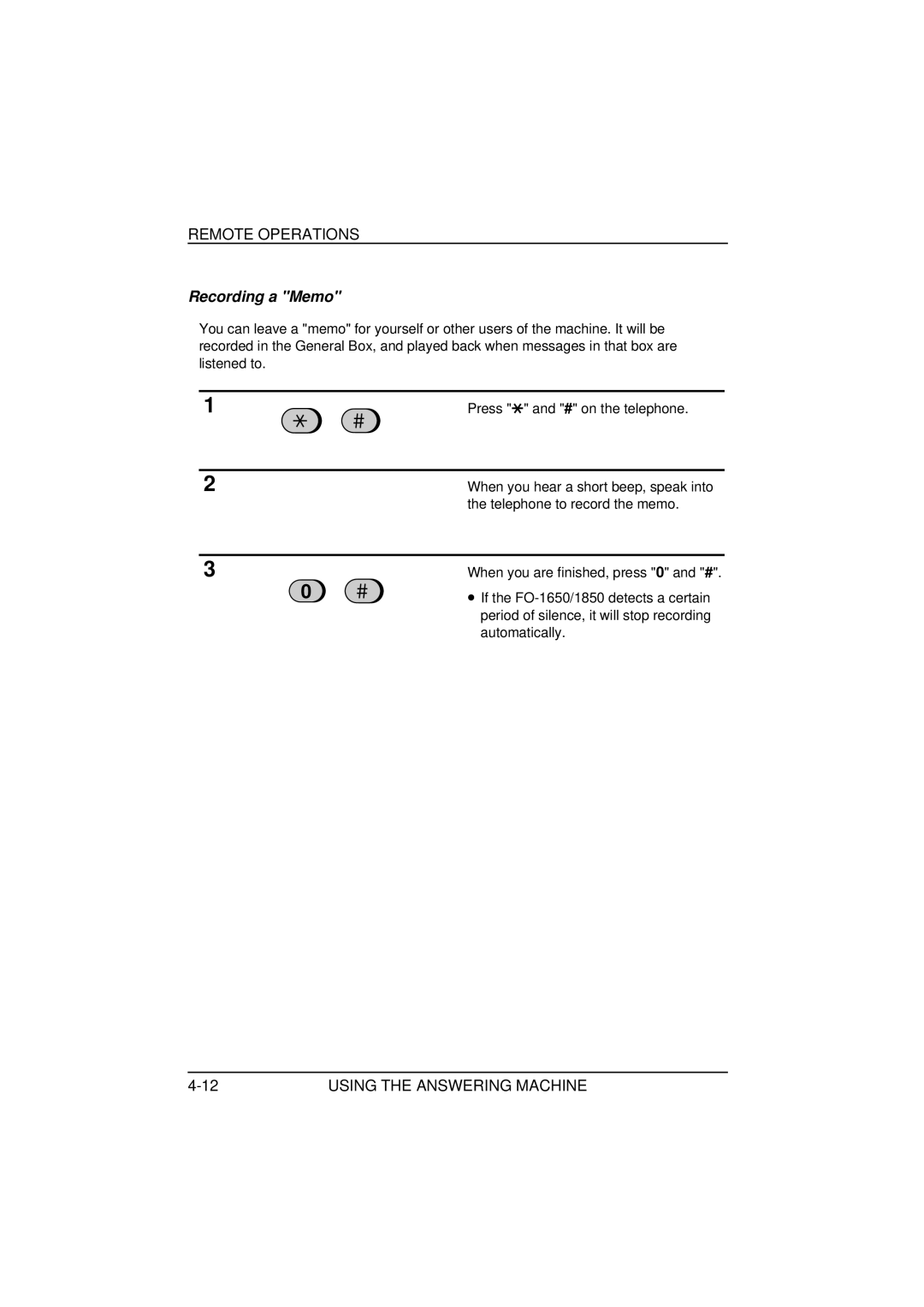 Sharp FO-1850, FO-1650 operation manual Recording a Memo 