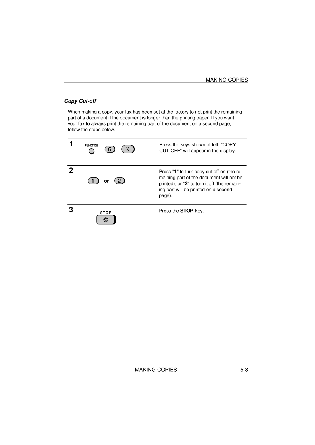 Sharp FO-1650, FO-1850 operation manual Copy Cut-off 