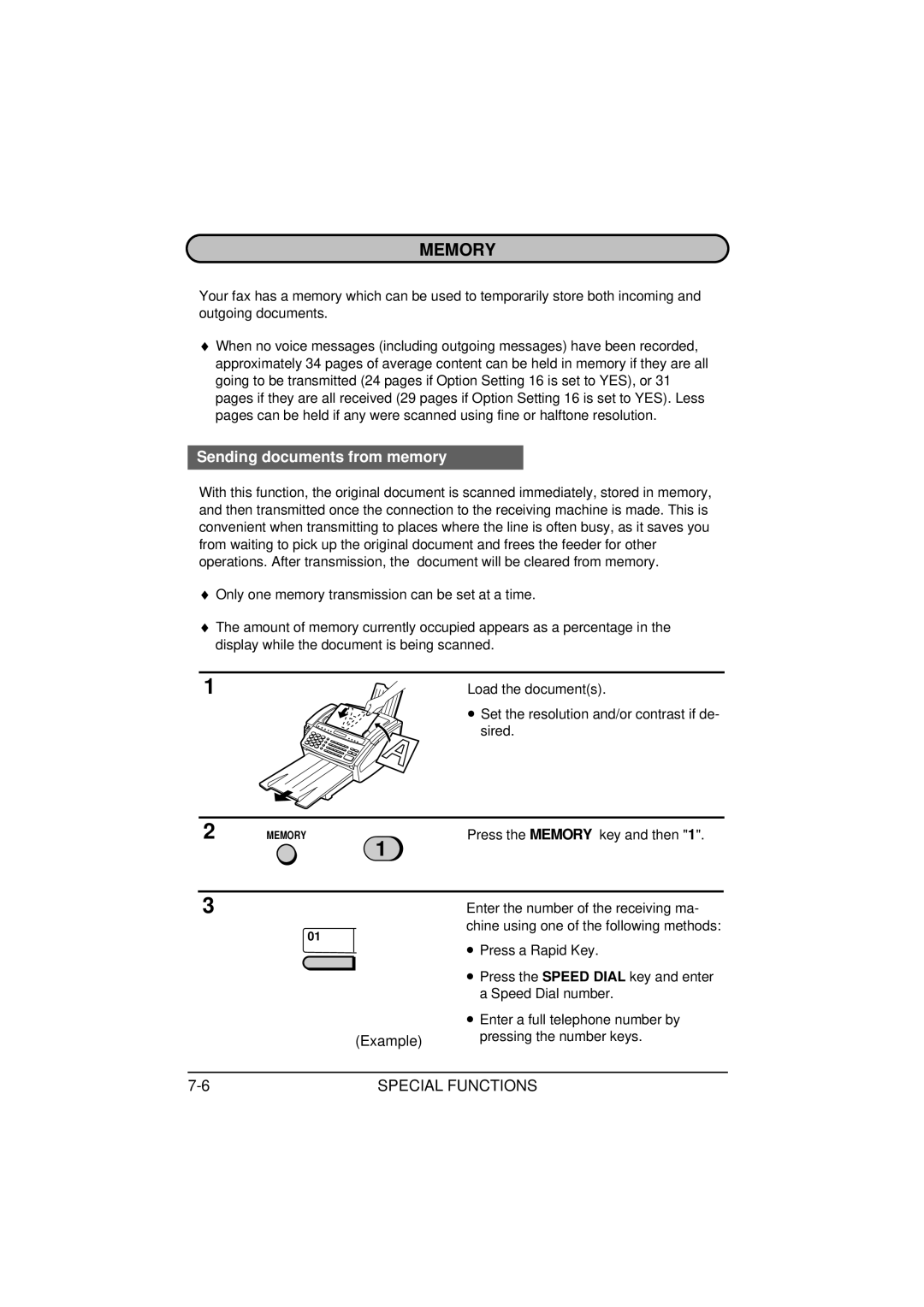 Sharp FO-1850, FO-1650 operation manual Memory, Sending documents from memory 