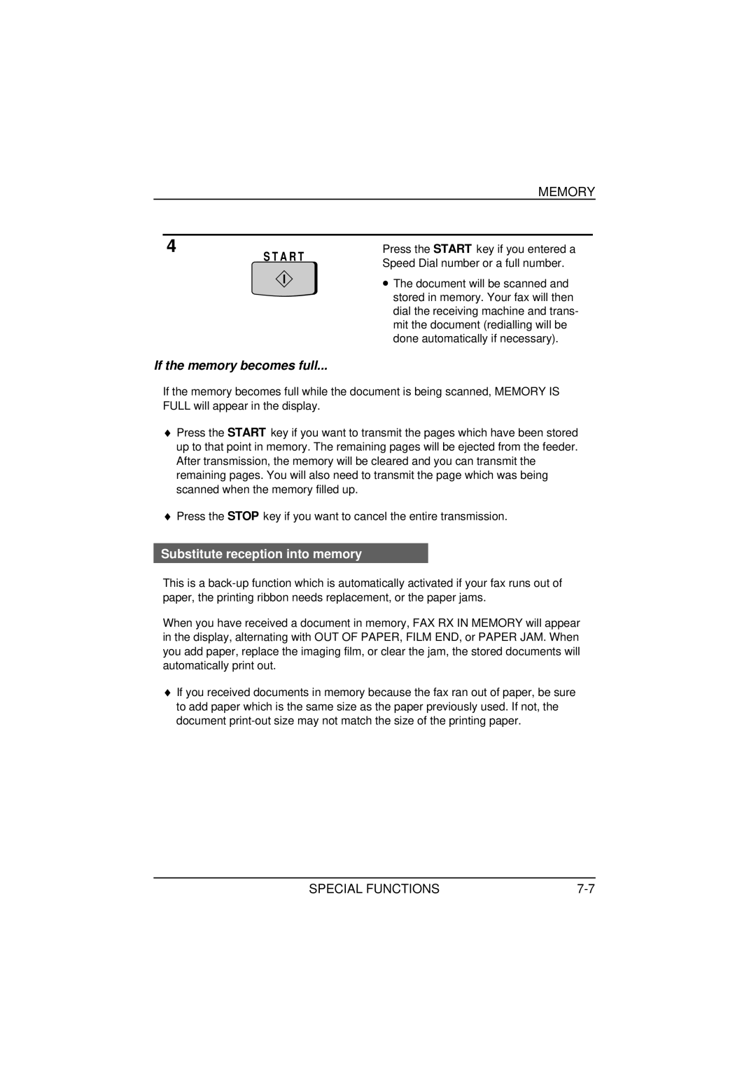 Sharp FO-1650, FO-1850 operation manual Memory, If the memory becomes full, Substitute reception into memory 