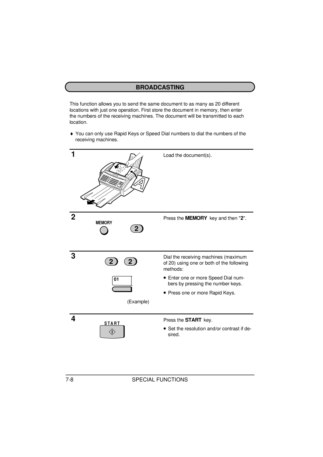 Sharp FO-1850, FO-1650 operation manual Broadcasting 