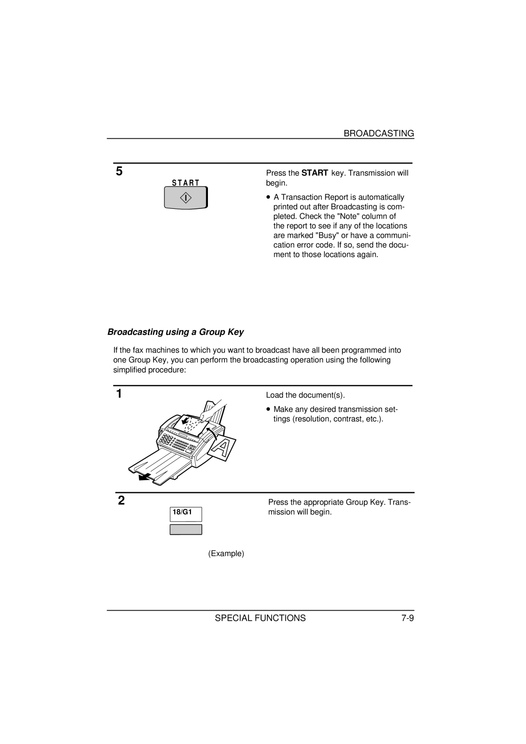 Sharp FO-1650, FO-1850 operation manual Broadcasting using a Group Key 