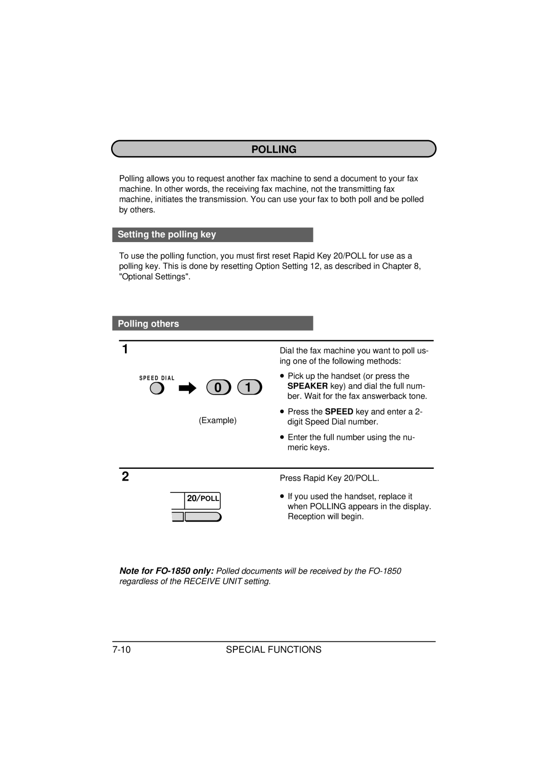 Sharp FO-1850, FO-1650 operation manual Setting the polling key, Polling others 