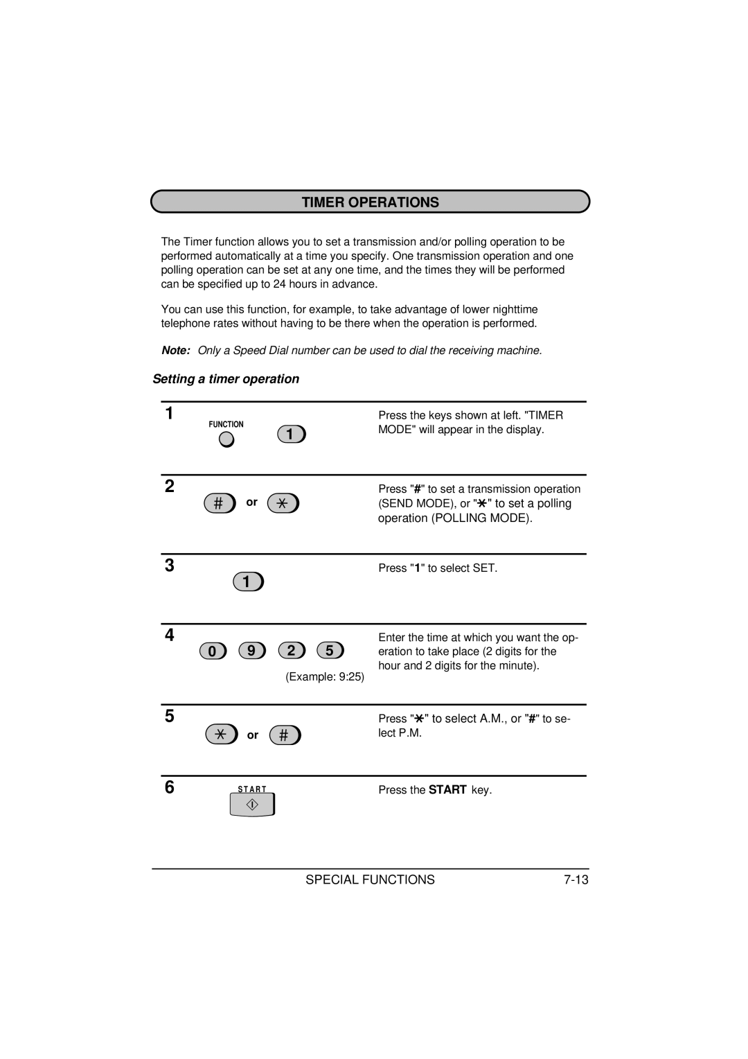 Sharp FO-1650, FO-1850 operation manual Timer Operations, Setting a timer operation 