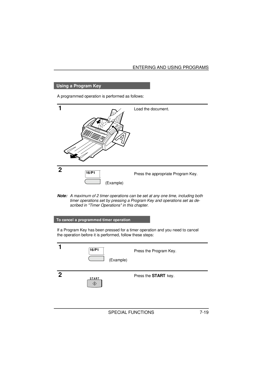 Sharp FO-1650, FO-1850 operation manual Using a Program Key, To cancel a programmed timer operation 