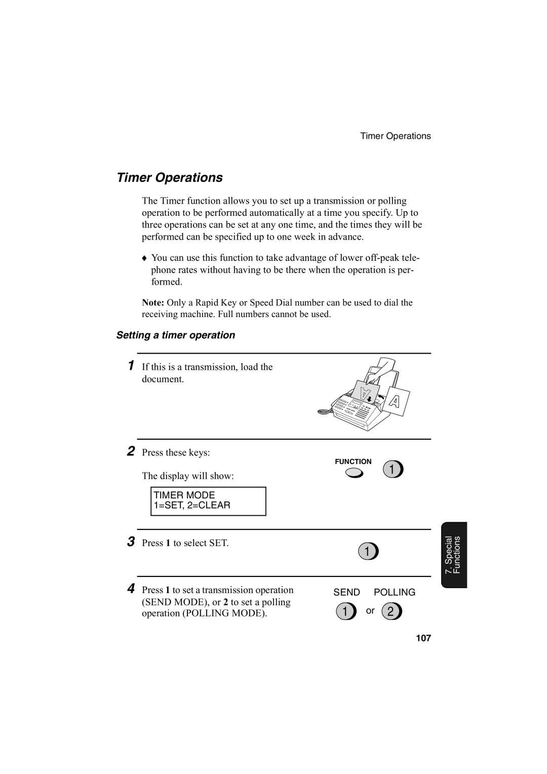 Sharp FO-2950M operation manual Timer Operations, Setting a timer operation 