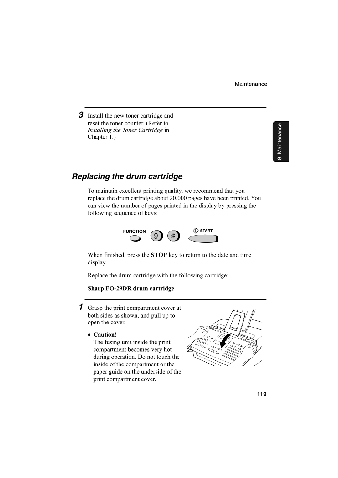 Sharp FO-2950M operation manual Replacing the drum cartridge, Sharp FO-29DR drum cartridge 