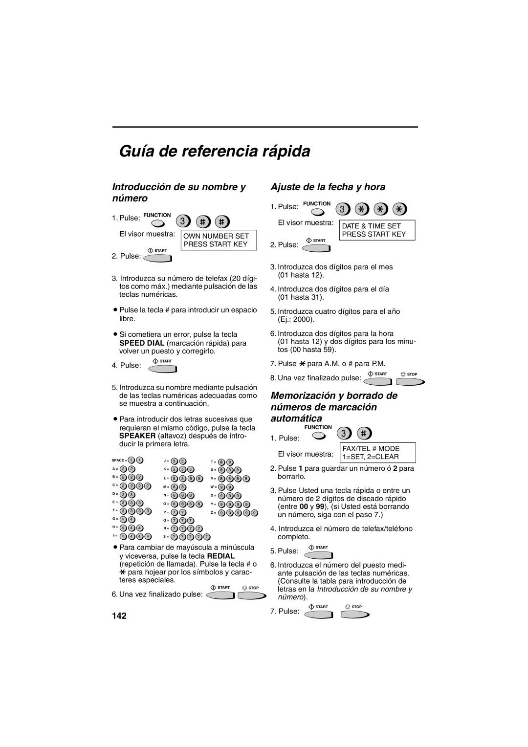 Sharp FO-2950M operation manual Guía de referencia rápida, Introducción de su nombre y número, Ajuste de la fecha y hora 