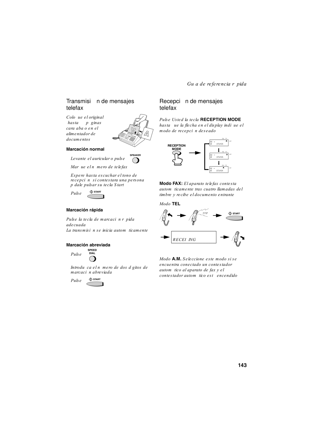 Sharp FO-2950M operation manual Transmisión de mensajes telefax, Recepción de mensajes telefax 