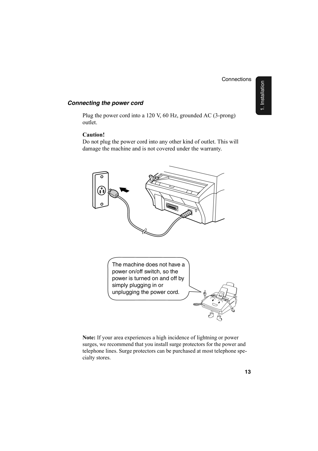 Sharp FO-2950M operation manual Connecting the power cord 