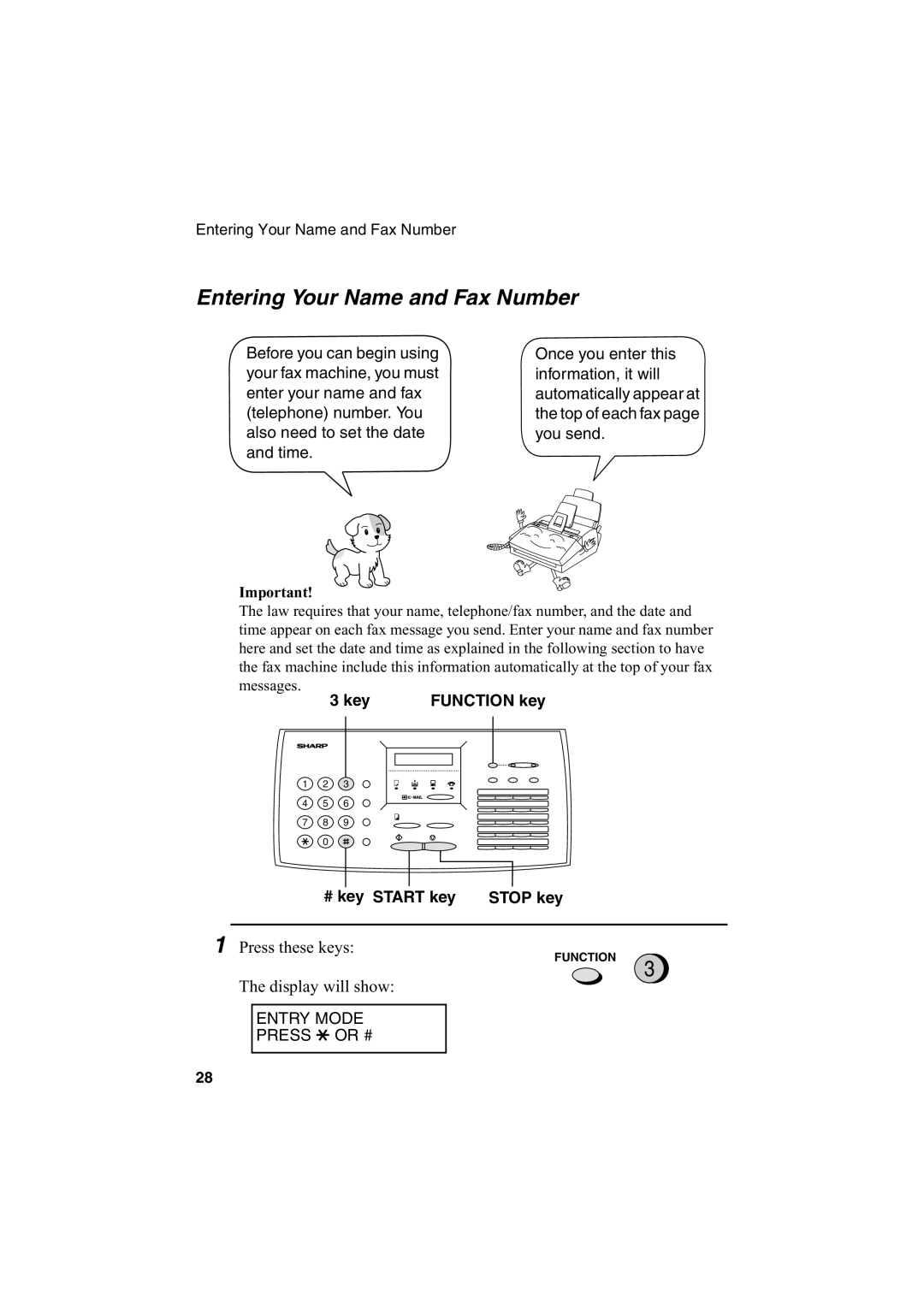 Sharp FO-2950M operation manual Entering Your Name and Fax Number 