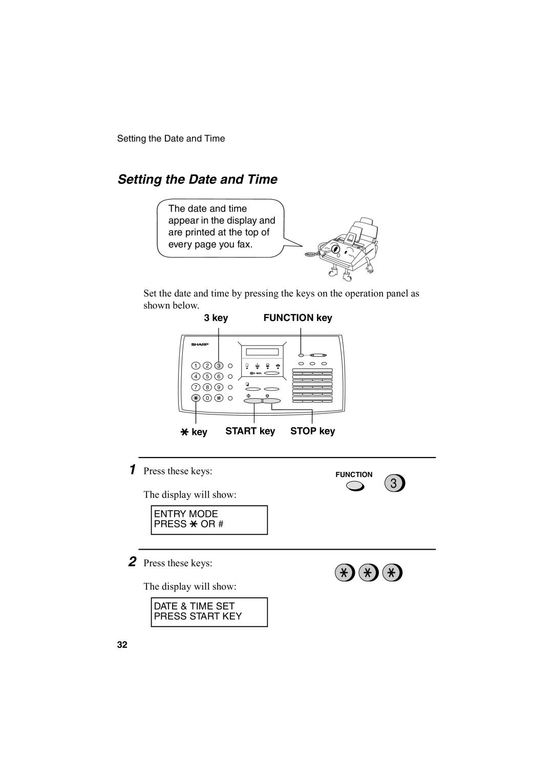 Sharp FO-2950M operation manual Setting the Date and Time, Press these keys 