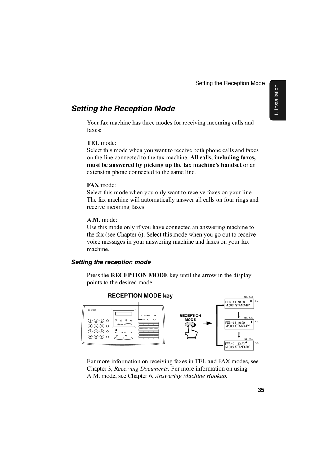 Sharp FO-2950M operation manual Setting the Reception Mode, Setting the reception mode 