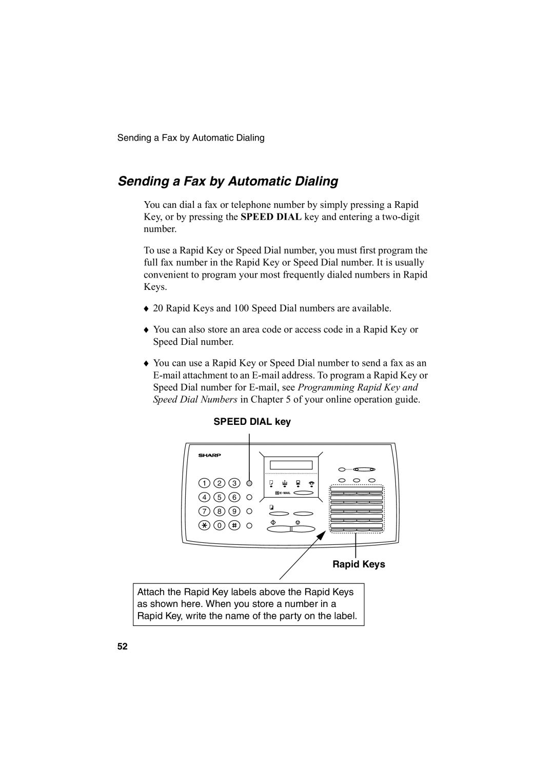 Sharp FO-2950M operation manual Sending a Fax by Automatic Dialing, Speed Dial key Rapid Keys 