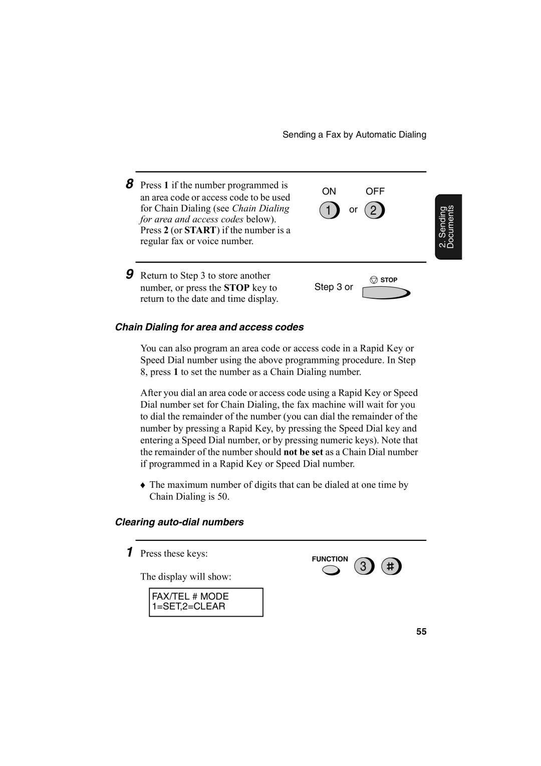 Sharp FO-2950M operation manual Chain Dialing for area and access codes, Clearing auto-dial numbers 