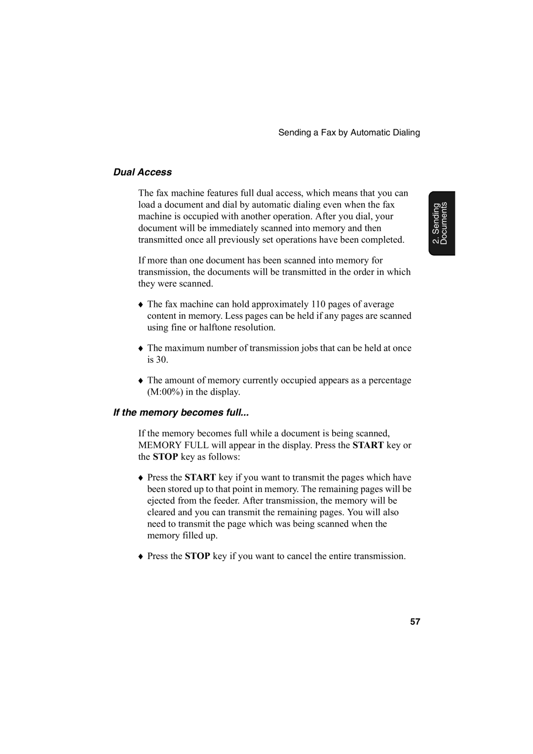 Sharp FO-2950M operation manual Dual Access, If the memory becomes full 