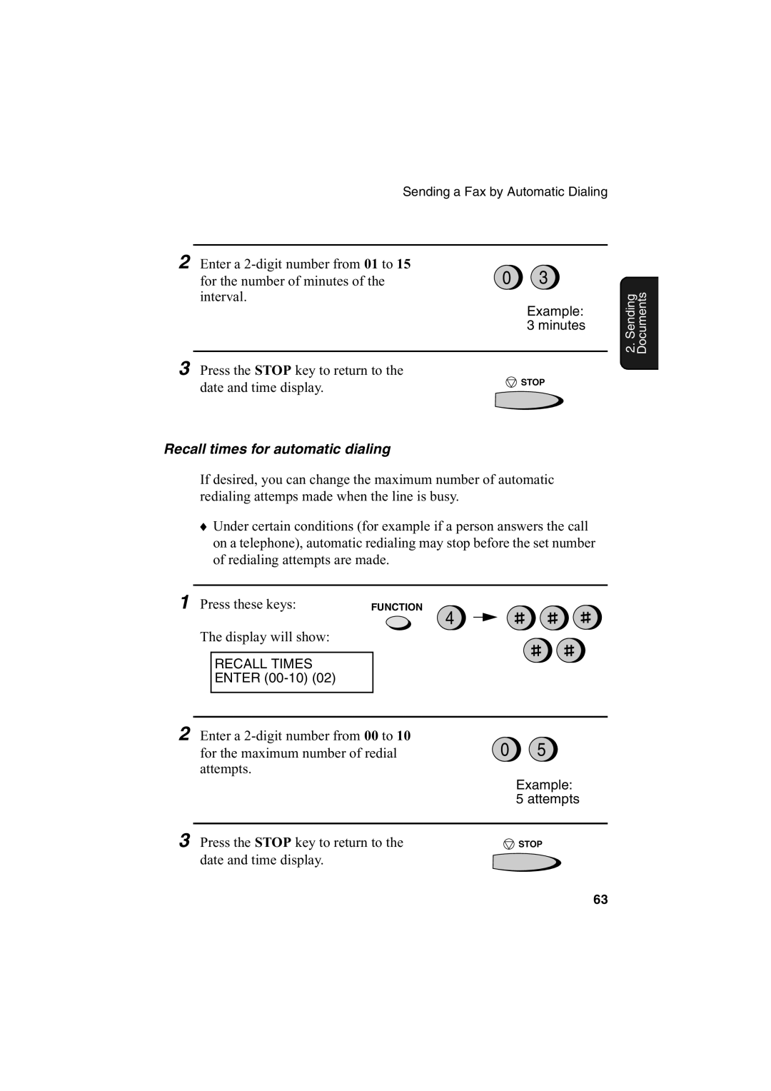 Sharp FO-2950M operation manual Date and time display, Recall times for automatic dialing 