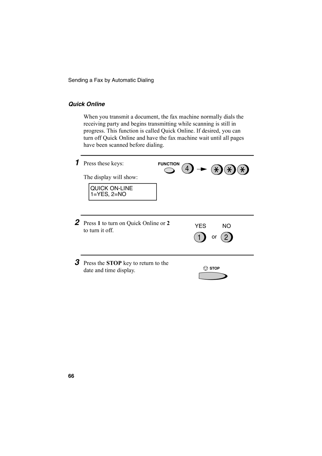 Sharp FO-2950M operation manual Quick Online, Press these keys 