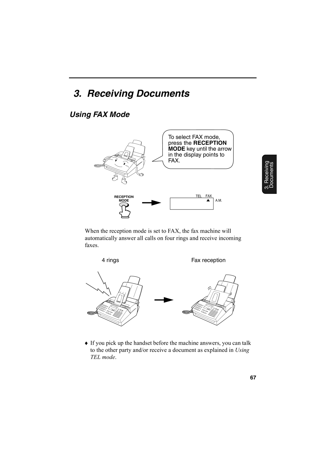 Sharp FO-2950M operation manual Receiving Documents, Using FAX Mode 