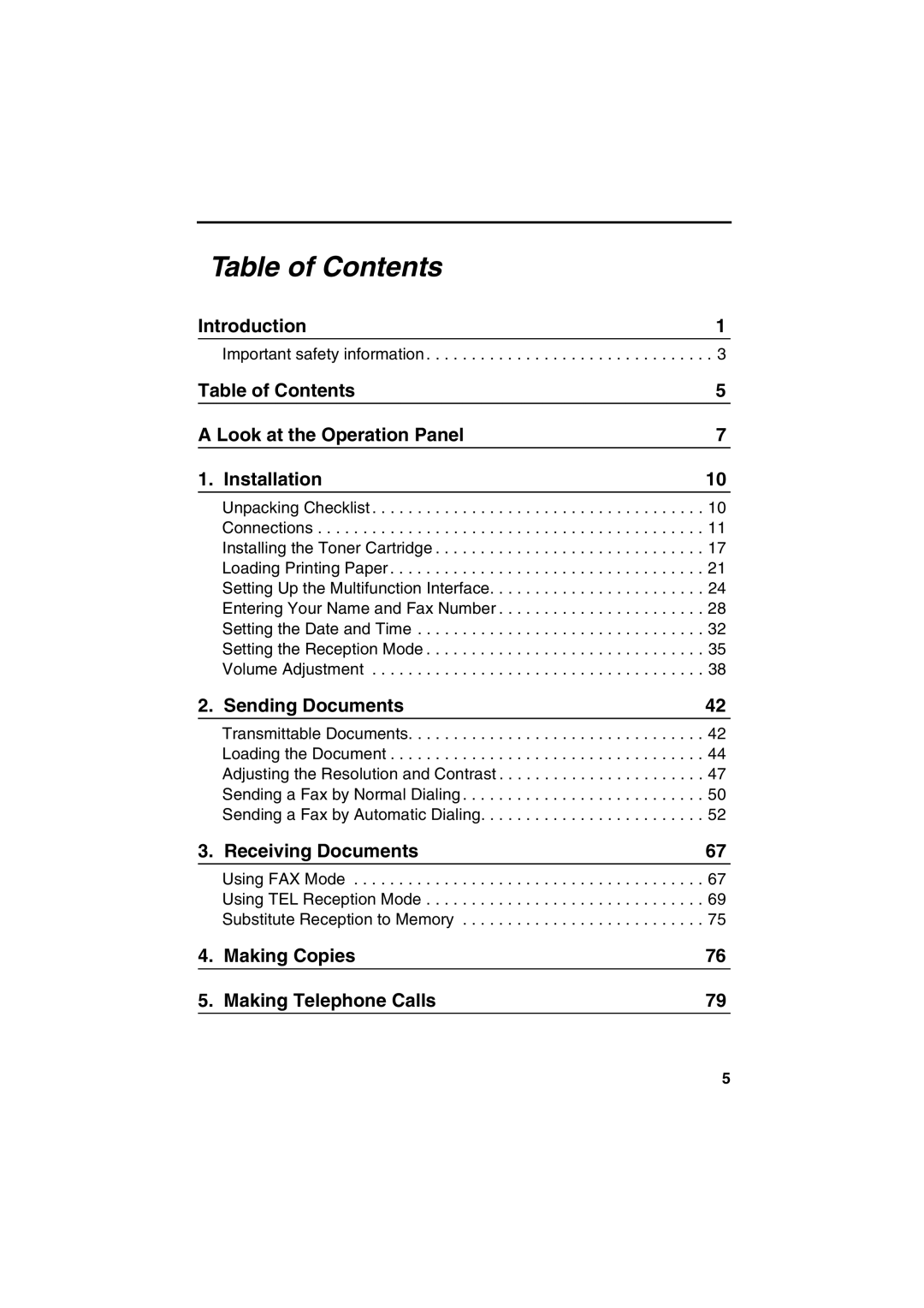 Sharp FO-2950M operation manual Table of Contents 