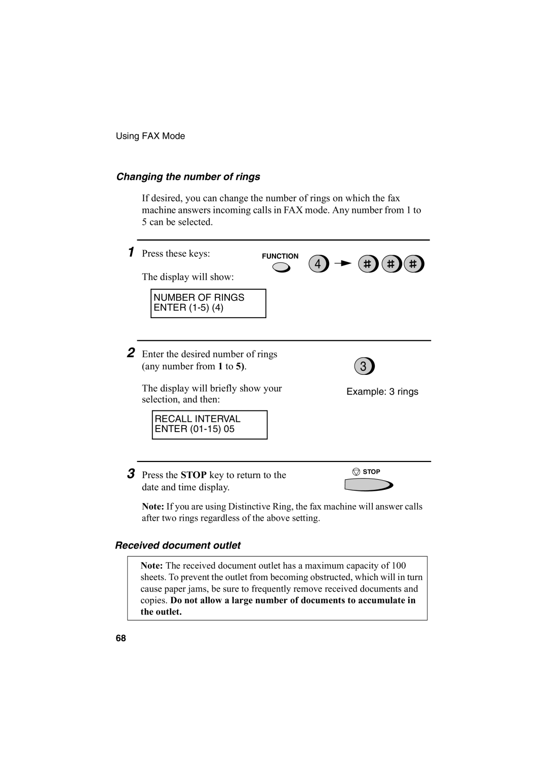 Sharp FO-2950M operation manual Changing the number of rings, Received document outlet 