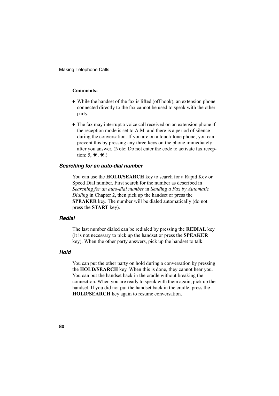 Sharp FO-2950M operation manual Comments, Redial, Hold 