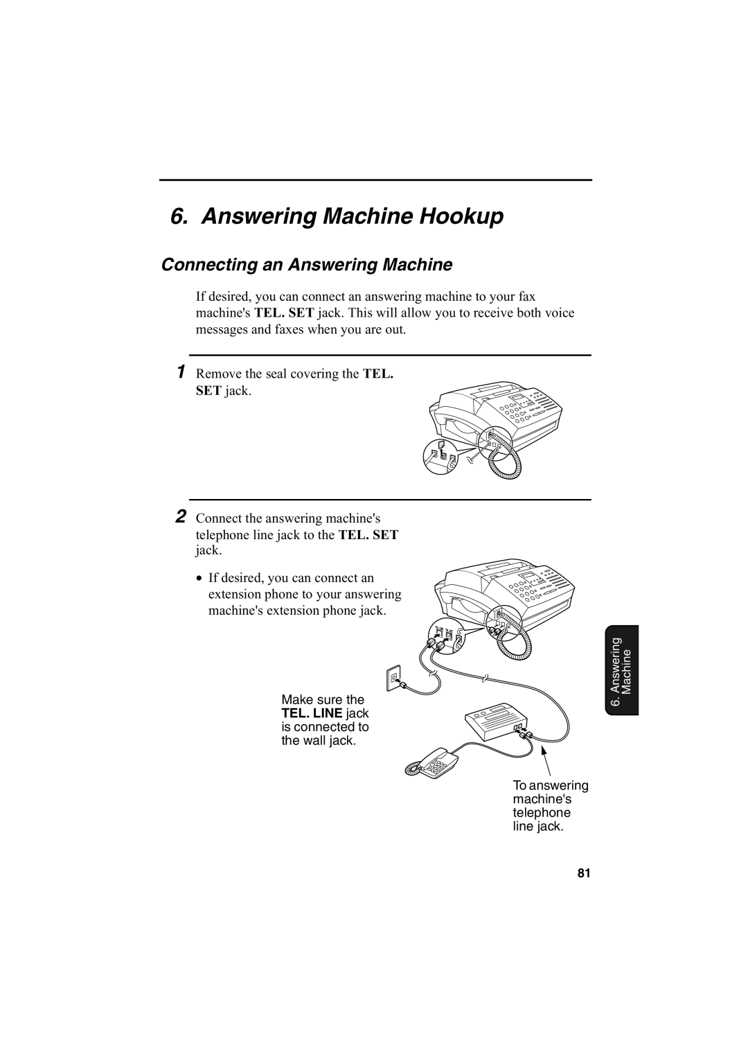 Sharp FO-2950M operation manual Answering Machine Hookup, Connecting an Answering Machine 