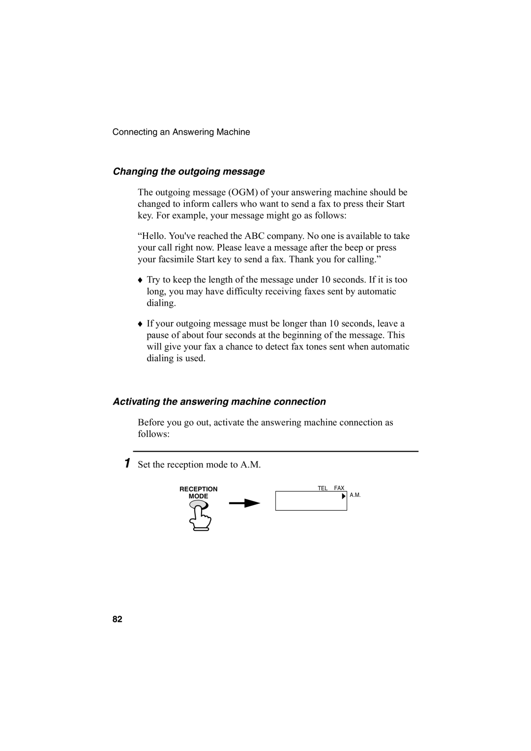 Sharp FO-2950M operation manual Changing the outgoing message, Activating the answering machine connection 