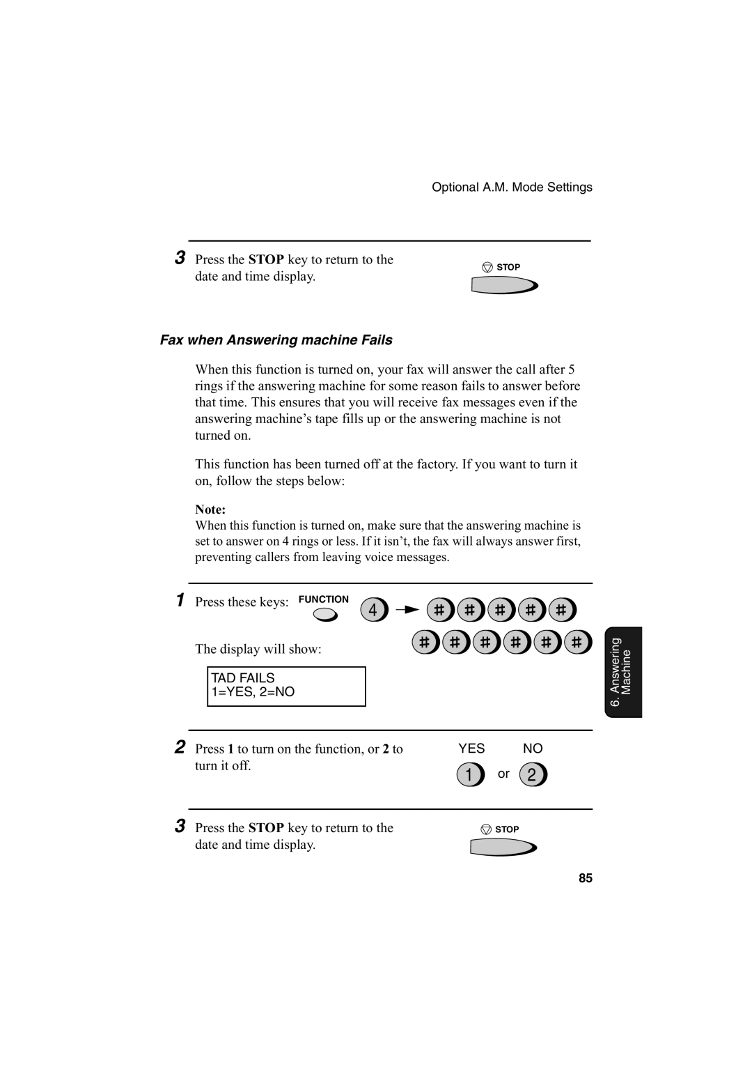 Sharp FO-2950M operation manual Fax when Answering machine Fails 