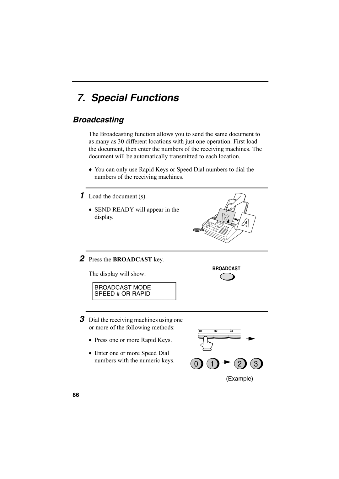 Sharp FO-2950M operation manual Special Functions, Broadcasting 