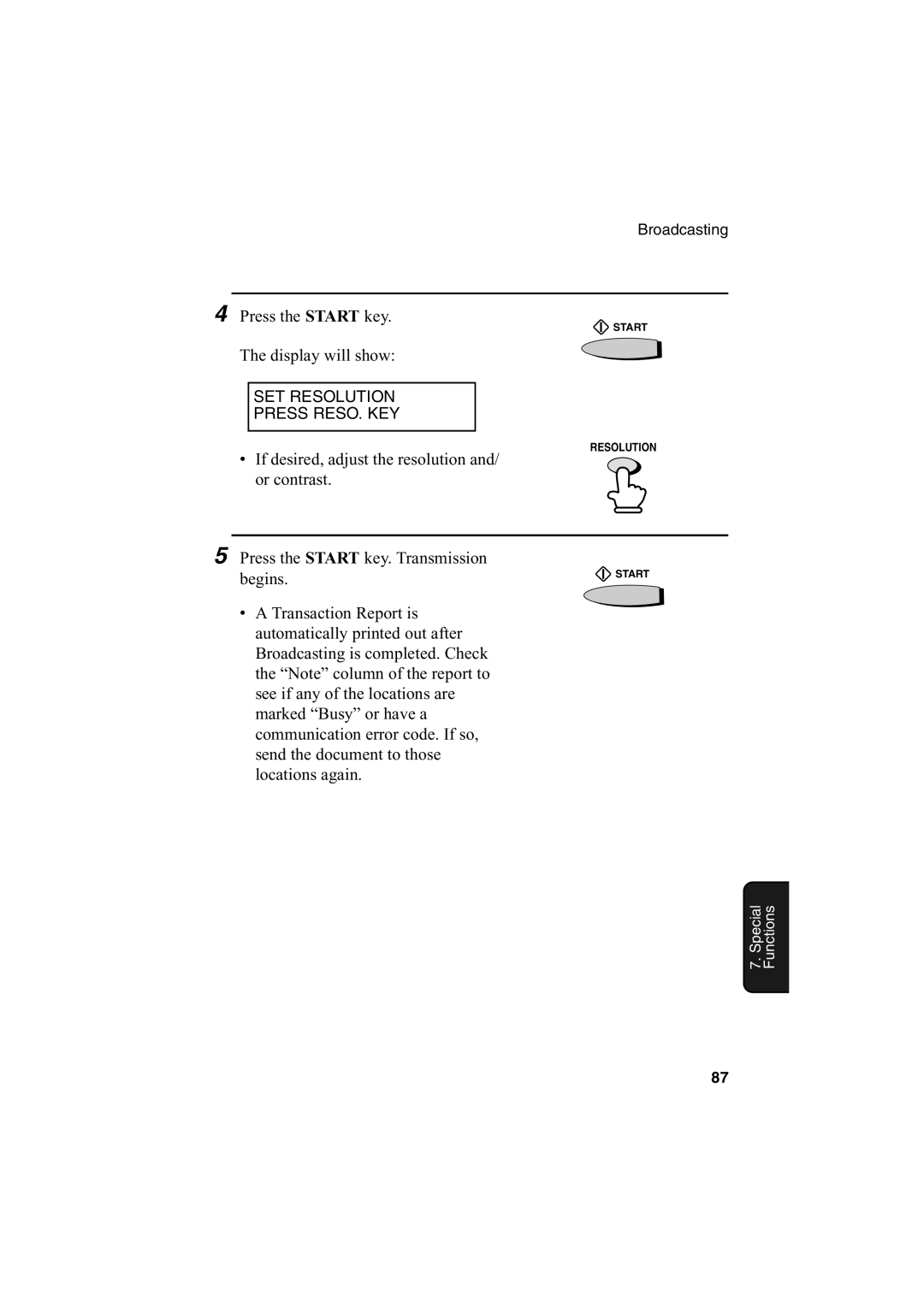 Sharp FO-2950M operation manual SET Resolution Press RESO. KEY 