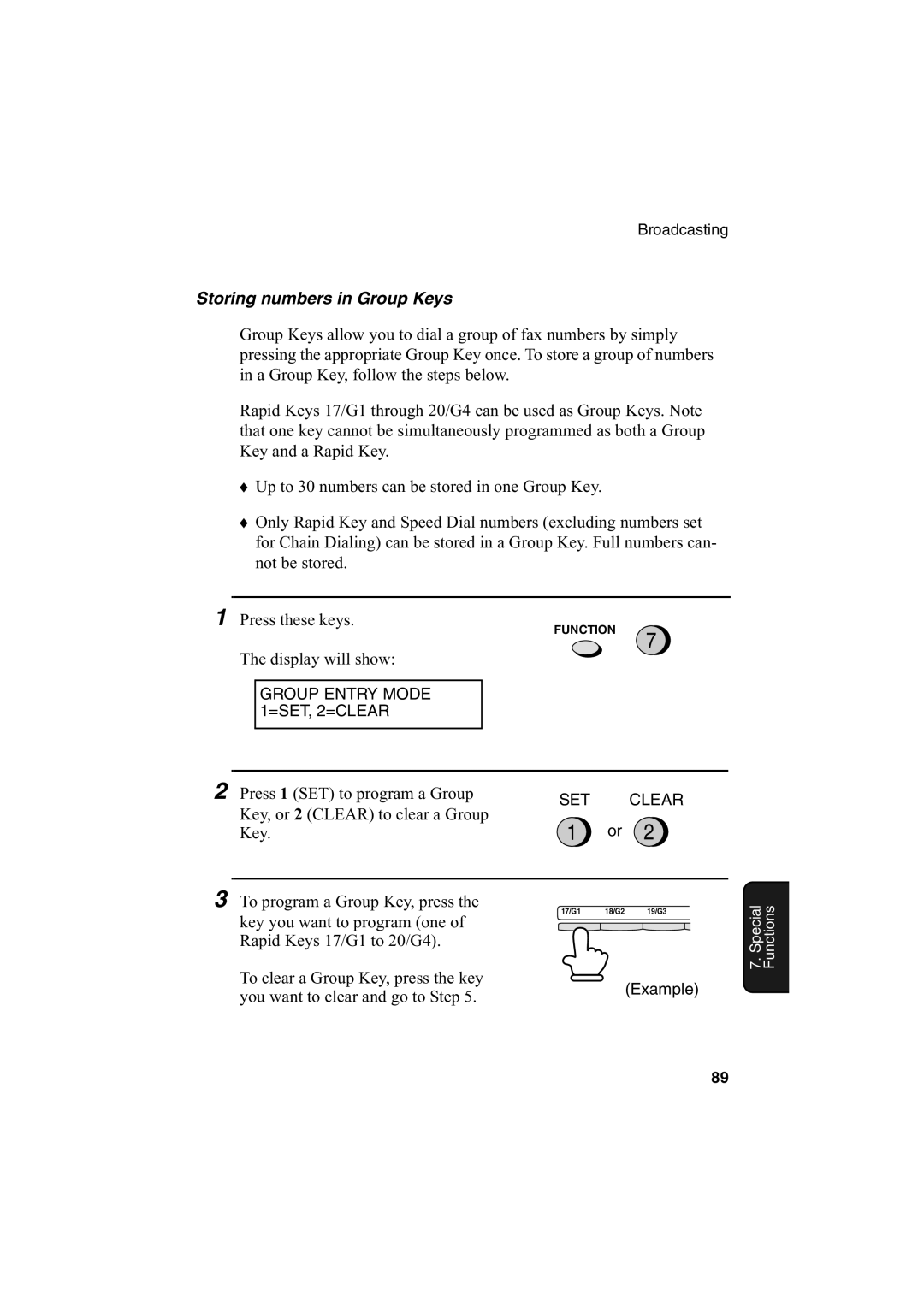 Sharp FO-2950M operation manual Storing numbers in Group Keys 