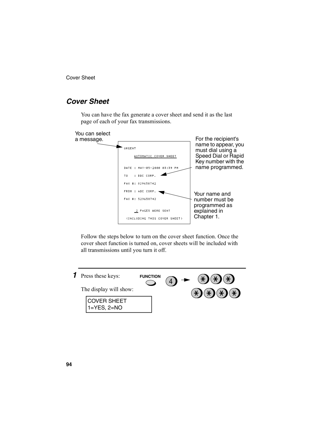 Sharp FO-2950M operation manual Cover Sheet, You can select a message 