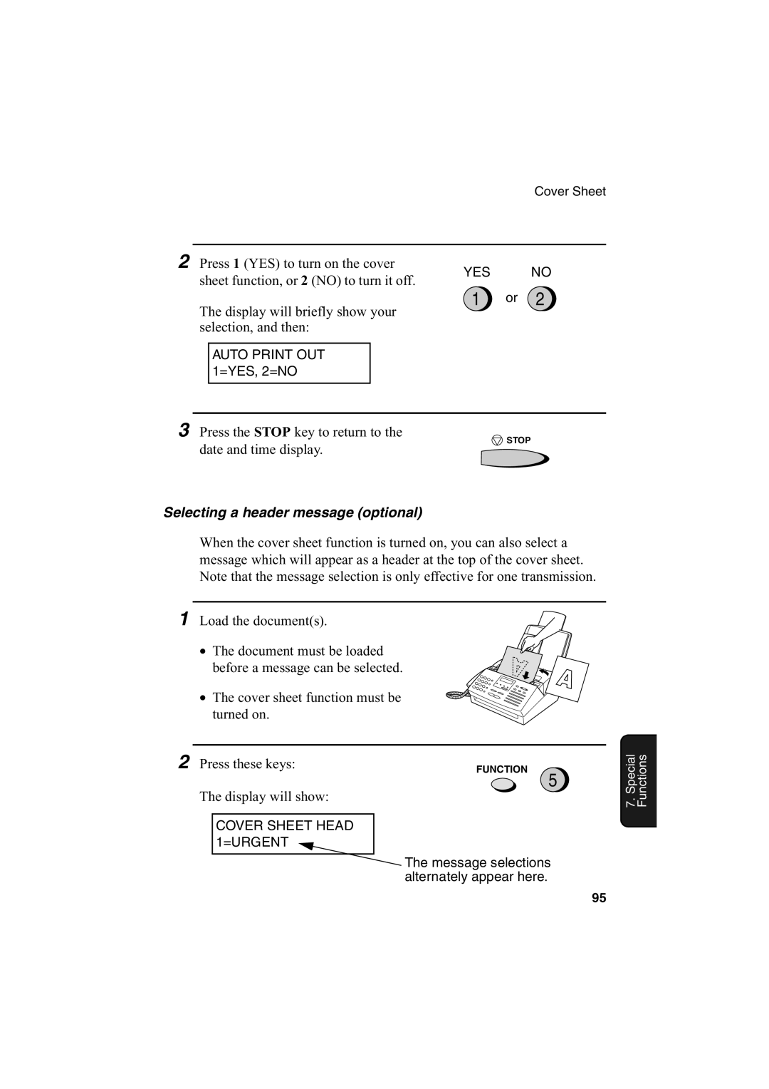 Sharp FO-2950M operation manual Selecting a header message optional 