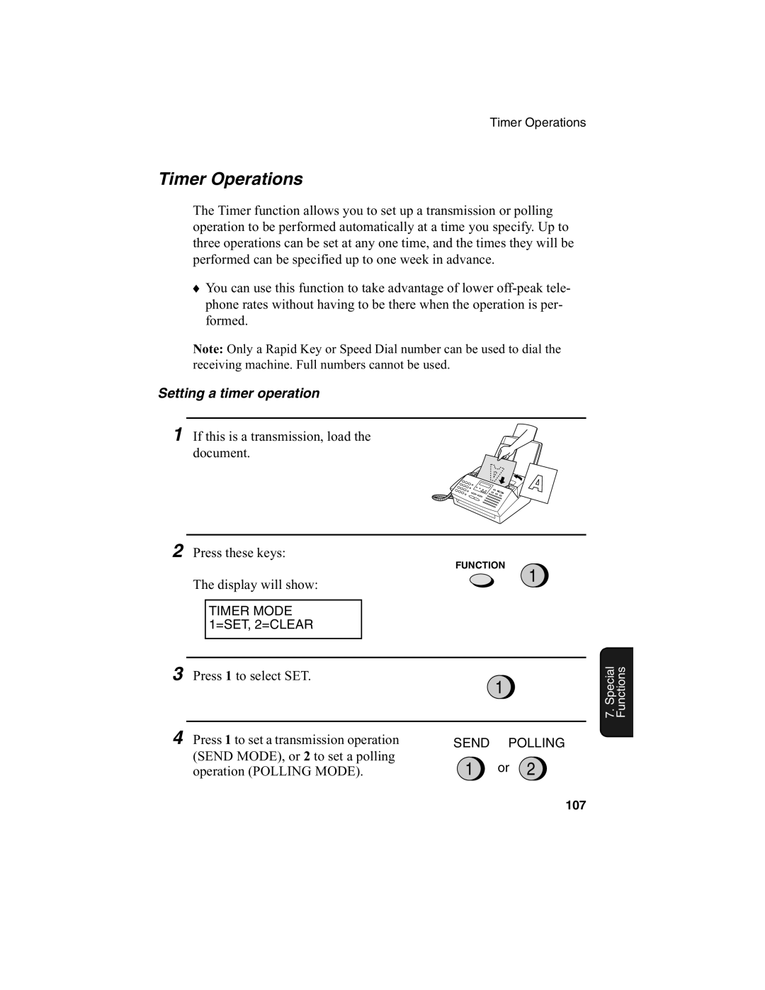 Sharp FO-2970M operation manual Timer Operations, Setting a timer operation 