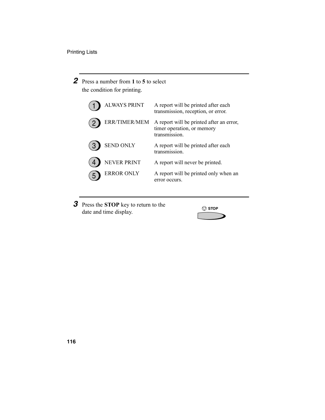 Sharp FO-2970M operation manual Press a number from 1 to 5 to select Condition for printing 