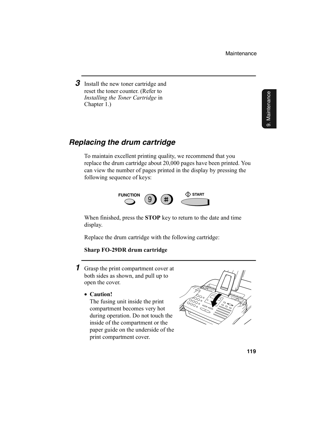 Sharp FO-2970M operation manual Replacing the drum cartridge, Sharp FO-29DR drum cartridge 