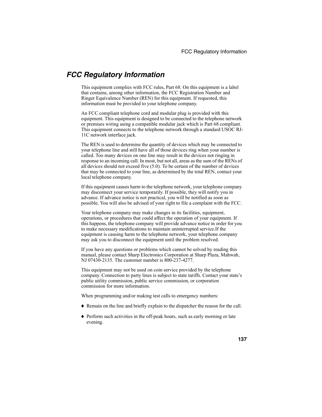 Sharp FO-2970M operation manual FCC Regulatory Information 