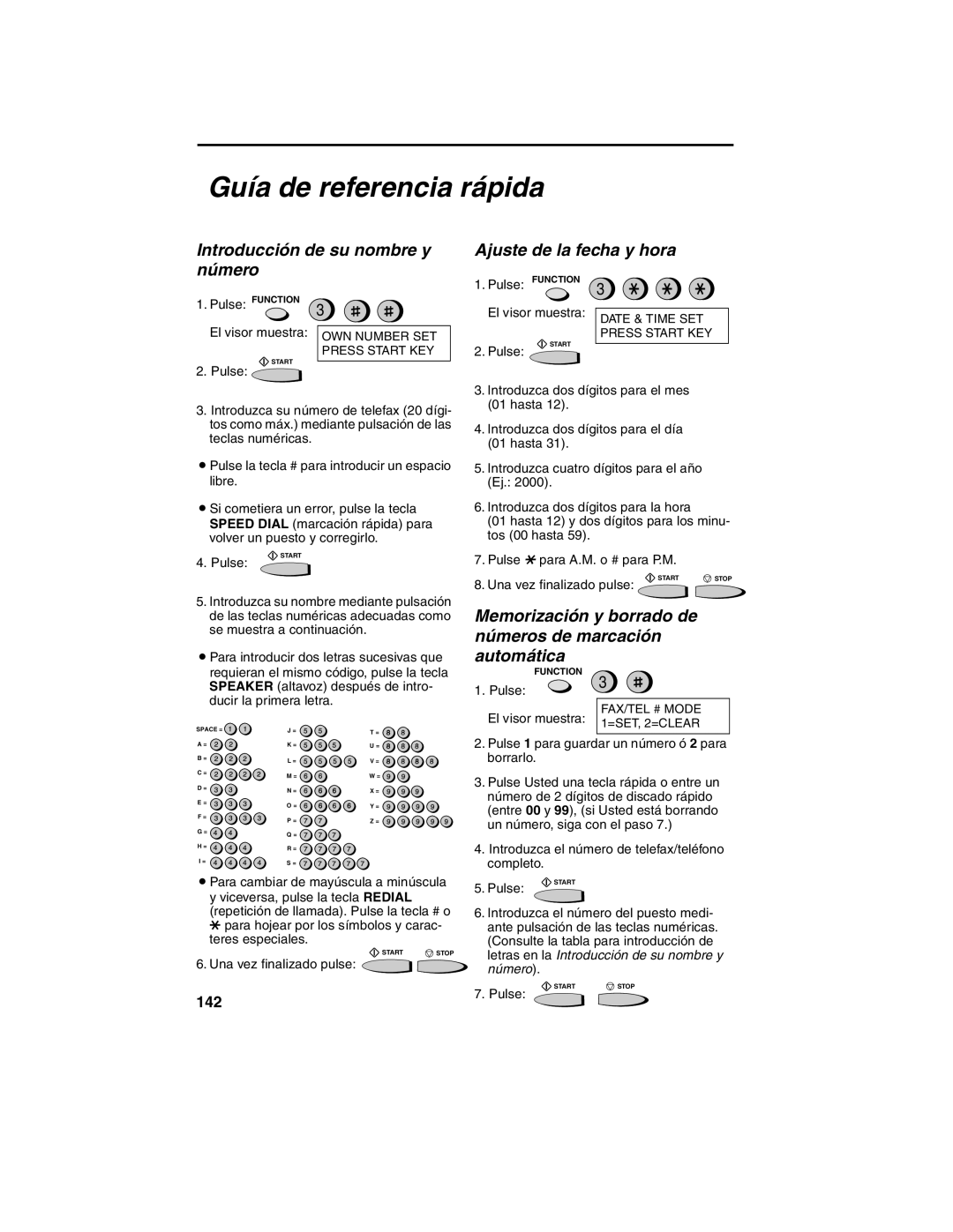 Sharp FO-2970M operation manual Guía de referencia rápida, Introducción de su nombre y número, Ajuste de la fecha y hora 