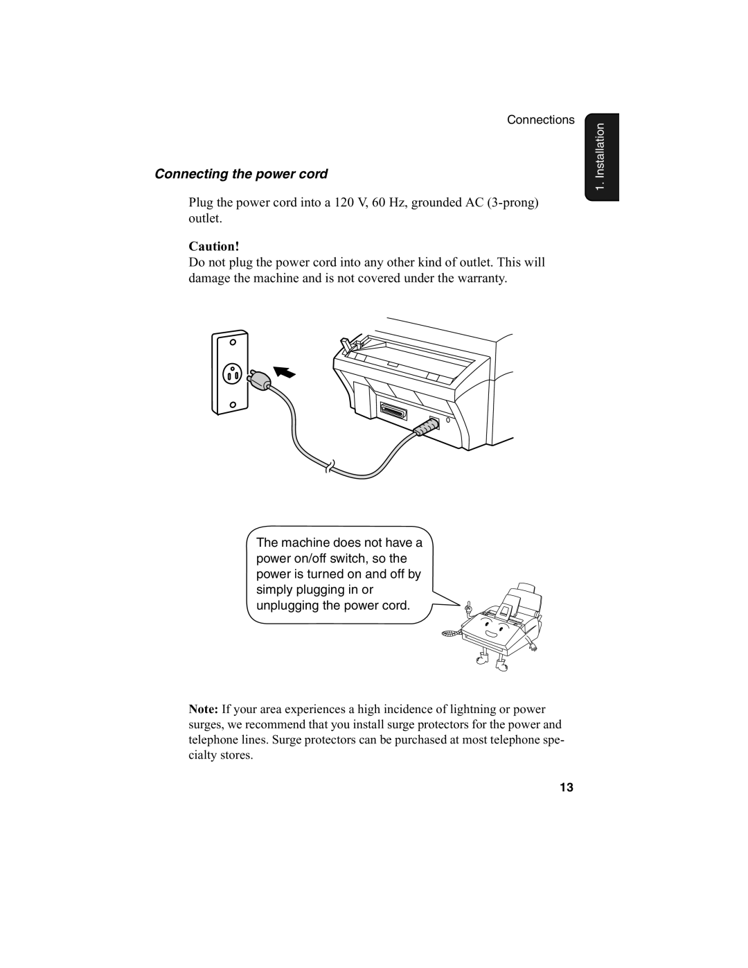Sharp FO-2970M operation manual Connecting the power cord 